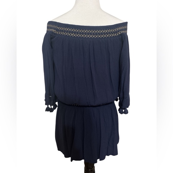 Lilly Pulitzer "Joelle" Off The Shoulder Tunic Dress Navy Blue Smocked small - Picture 4 of 4